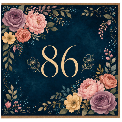 86th Birthday Card, Elegant Floral Age 86 Birthday Card