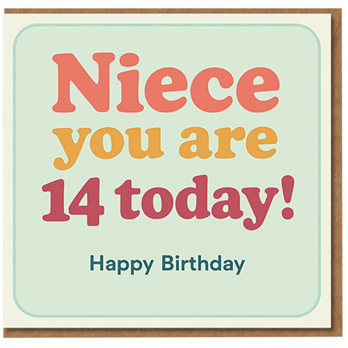 Niece 14th Birthday Card - You Are 14 Today - Happy Birthday Card for Niece, Colourful Typography, Fun Teen