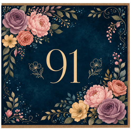 91st Birthday Card, Floral Number 91 Birthday Card