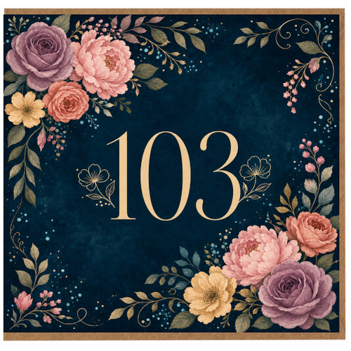 103rd Birthday Card, Floral Number 103 Birthday Card