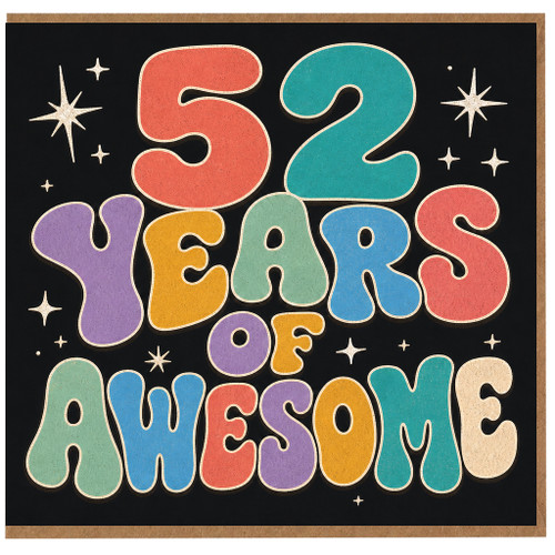 52nd Birthday Card, 52 Years of Awesome Retro Typographic Card