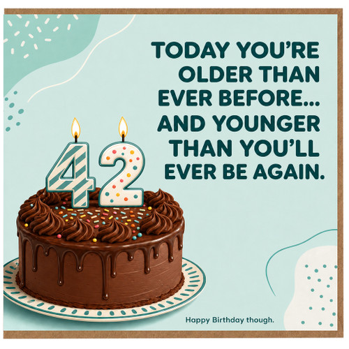 42nd Birthday Card, Funny Cake Design