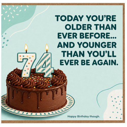 74th Birthday Card, Funny Birthday Card with Cake and Number Candles
