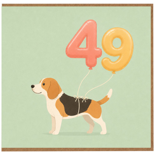 49th Birthday Card, Cute Beagle with Number Balloons