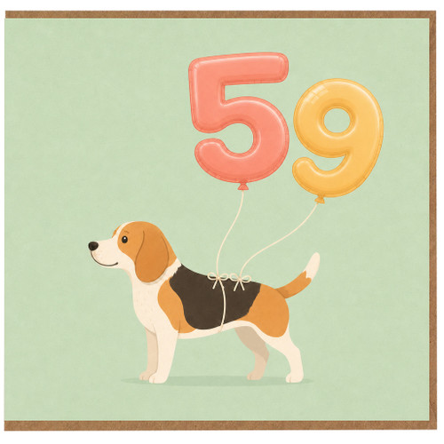 59th Birthday Card, Beagle na Balloon Card