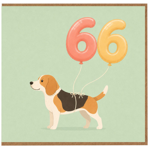 66th Birthday Card, Cute Beagle na with Balloons