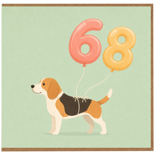68th Birthday Card, Beagle na with Number Balloons