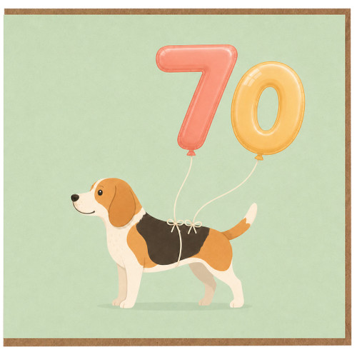 70th Birthday Card, Cute Beagle na Balloon Design