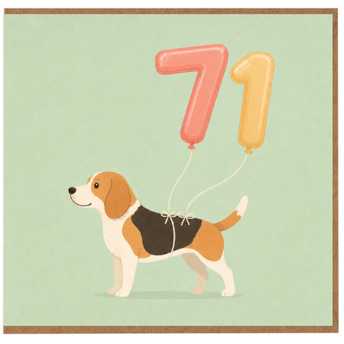 71st Birthday Card, Cute Beagle na Balloon Card