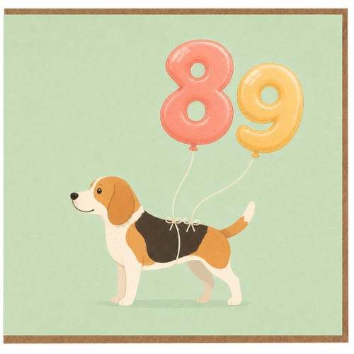 89th Birthday Card, Cute Beagle na with Number Balloons