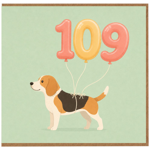 109th Birthday Card, Cute Beagle na Balloon Design Card
