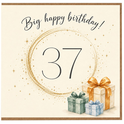 37th Birthday Card, Big Happy Birthday Card with Gift Design