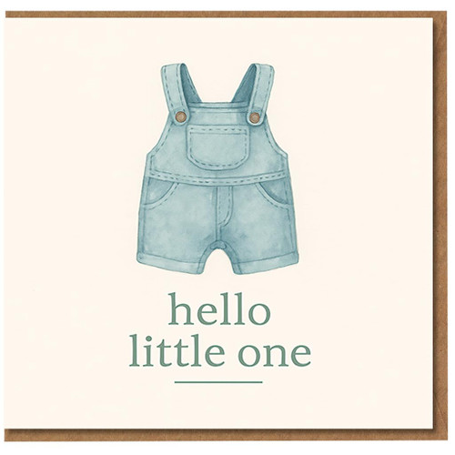 Hello Little One New Baby Card - Baby Dungarees Illustration, Gender Neutral Newborn Congratulations Card for New Parents, Shower Minimal Cute Design
