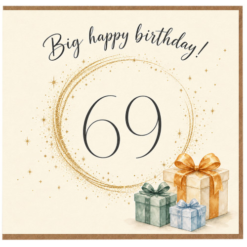 69th Birthday Card, Big Happy Birthday Card with Elegant Gold Sparkle Design