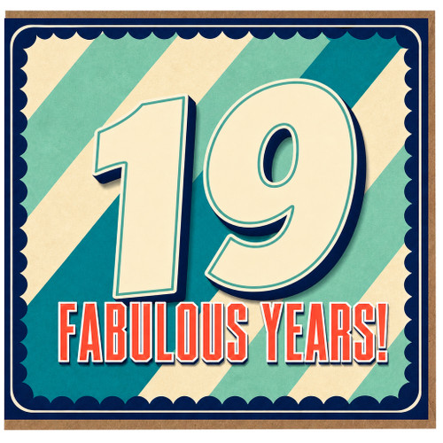 19th Birthday Card, Fabulous 19 Years Retro Style Card
