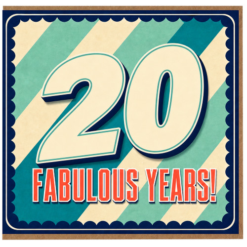 20th Birthday Card, Fabulous Years Retro Style Card