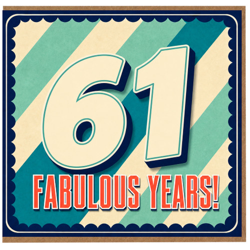 61st Birthday Card, Fabulous 61 Years Retro Birthday Card