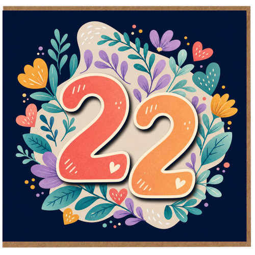 22nd Birthday Card, Floral Number 2 Birthday Card