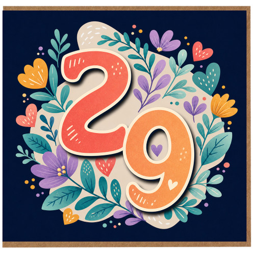 29th Birthday Card, Floral Heart Design