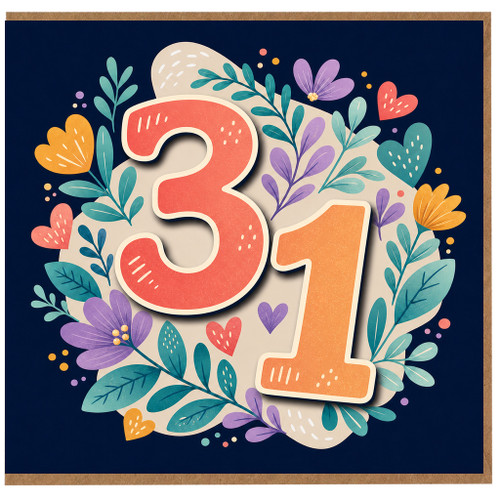31st Birthday Card, Floral Heart Design