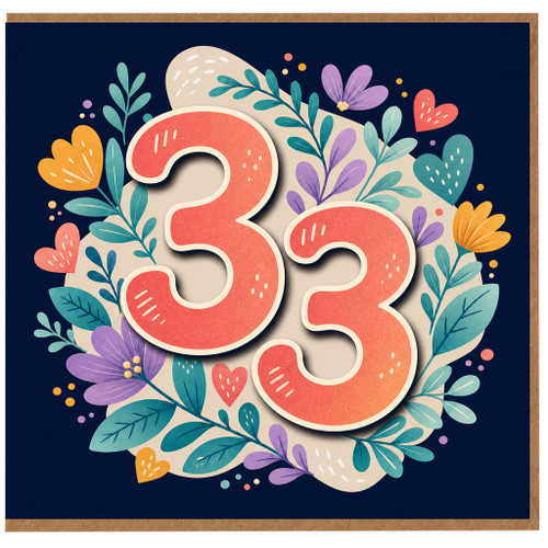 33rd Birthday Card, Floral Number 33 Card
