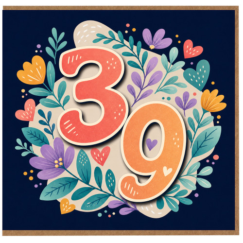 39th Birthday Card, Floral Number 39 Birthday Card