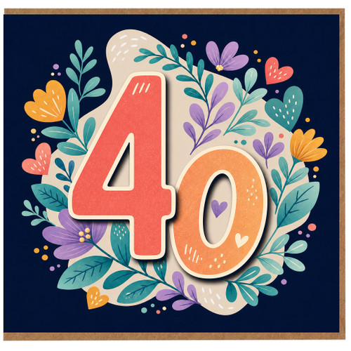 40th Birthday Card, Floral Number 40 Card