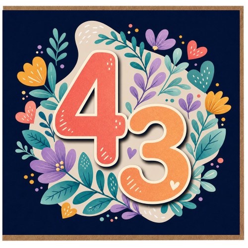43rd Birthday Card, Floral Number 43 Card