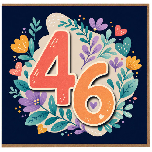 46th Birthday Card, Floral Heart Design Birthday Card