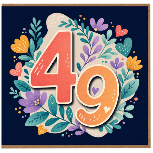 49th Birthday Card, Floral Number 49 Card