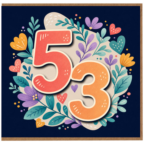 53rd Birthday Card, Floral Number 53 Birthday Card