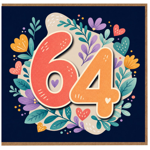 64th Birthday Card, Floral Number 64 Card
