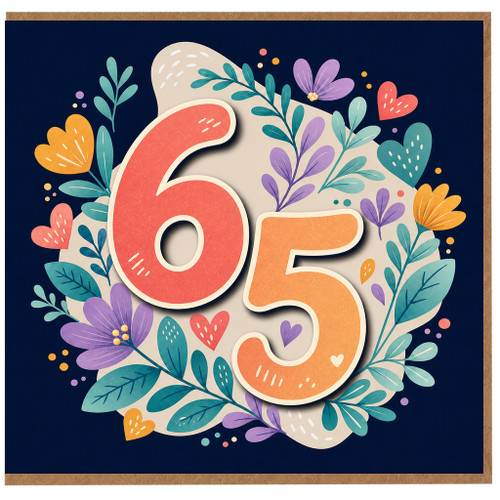 65th Birthday Card, Floral Number 65 Card