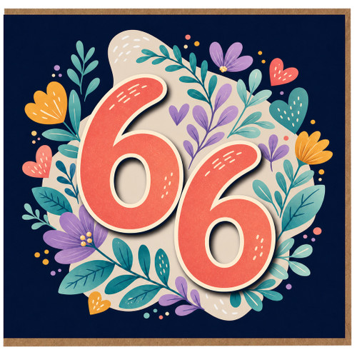66th Birthday Card, Floral Number 62 Card
