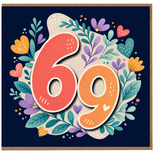 69th Birthday Card, Colourful Floral Number 60 Card