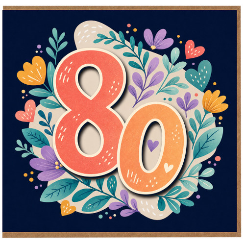 80th Birthday Card, Floral Number 80 Card