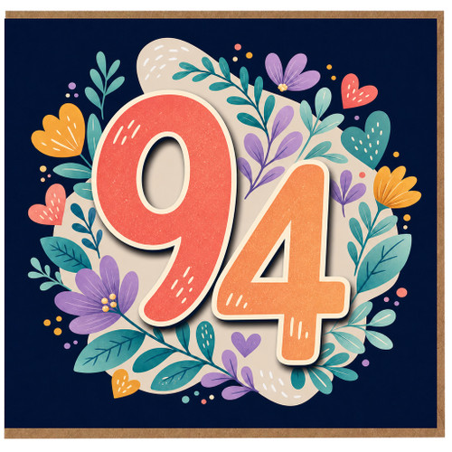 94th Birthday Card, Floral Number 94 Card