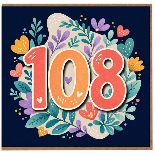 108th Birthday Card, Colourful Floral Heart Design