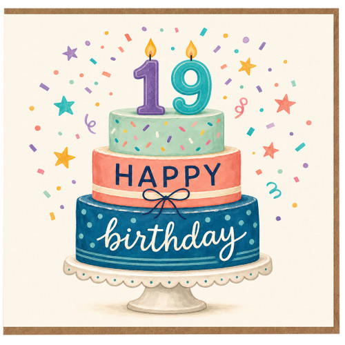 19th Birthday Card, Happy Birthday Cake Design Card