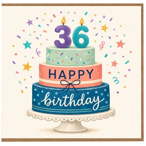 36th Birthday Card, Happy Birthday Cake Card