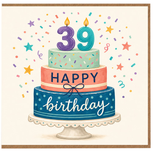 39th Birthday Card, Happy Birthday Cake Card for 39 Year Old