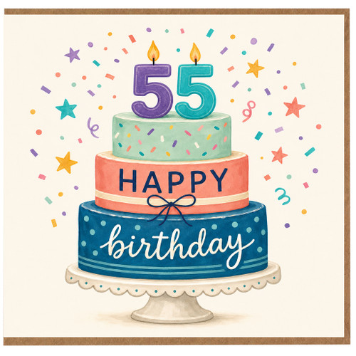 55th Birthday Card, Happy Birthday Cake Design