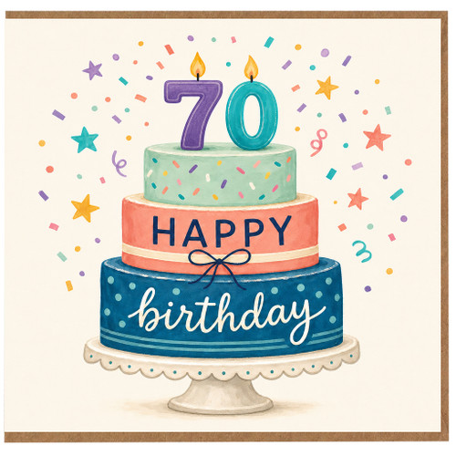 70th Birthday Card, Happy Birthday Cake Design