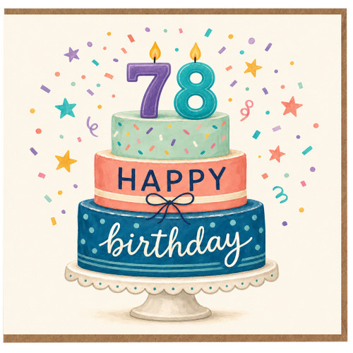 78th Birthday Card, Happy Birthday Cake Design Card