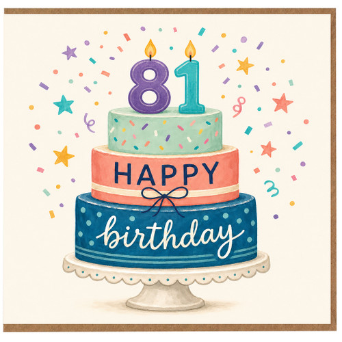 81st Birthday Card, Happy Birthday Cake Design Card