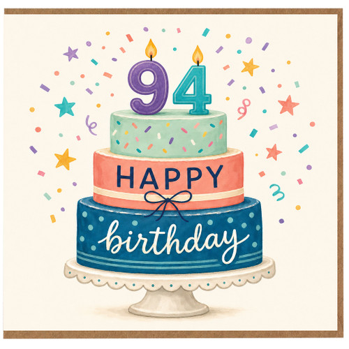 94th Birthday Card, Happy Birthday Cake Design Card