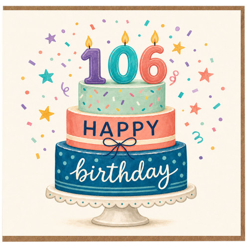 106th Birthday Card, Happy Birthday Cake Design