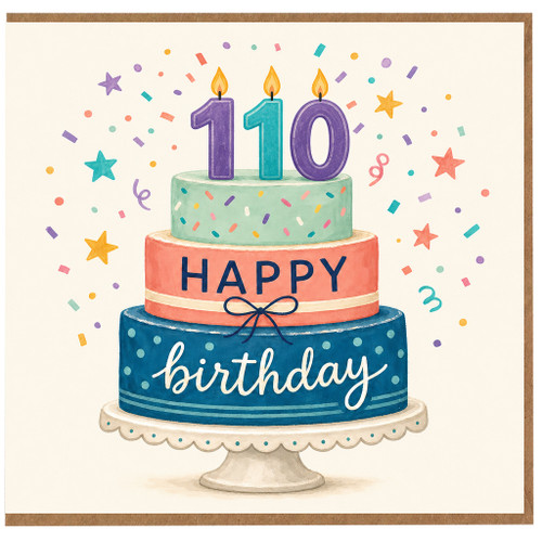 110th Birthday Card, Happy Birthday Cake Card
