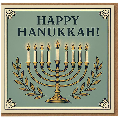 Happy Hanukkah Card - Menorah Illustration, Elegant Jewish Holiday Greeting Card for Friends and Family