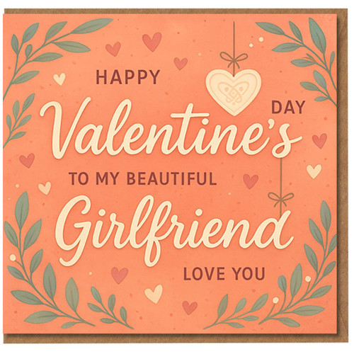 Valentine's Day Card for Girlfriend - Romantic Hearts Design - Happy Valentine's Day To My Beautiful Girlfriend, Love You